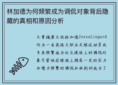 林加德为何频繁成为调侃对象背后隐藏的真相和原因分析 林加德为何频繁成为调侃对象背后隐藏的真相和原因分析